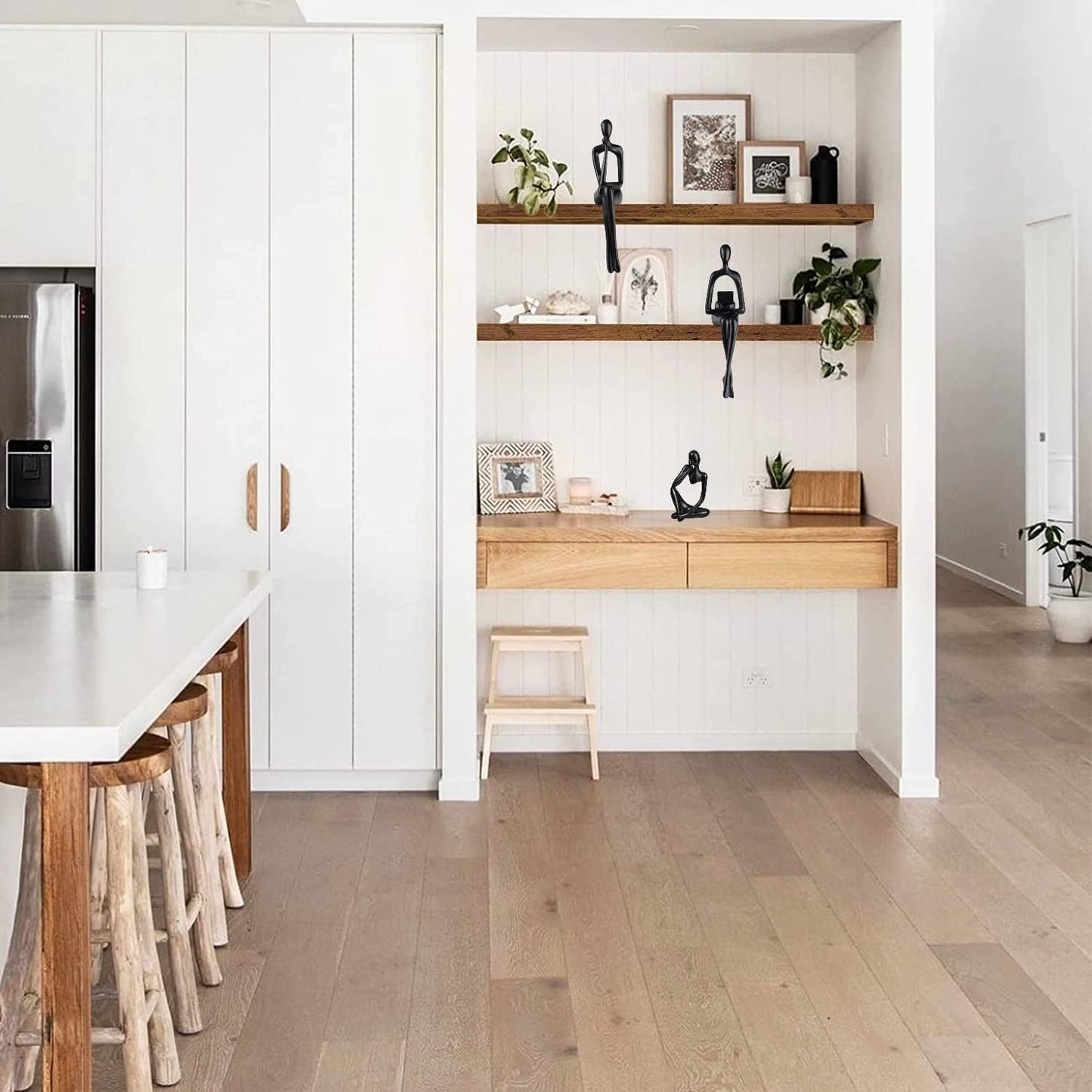 Home Decor Thinker Statue Accents, Set of 3 Thinker Sculptures Office Decor Modern Abstract Resin Decoration on Shelf Table Desk for Living Room Office Bedroom (Large Black)