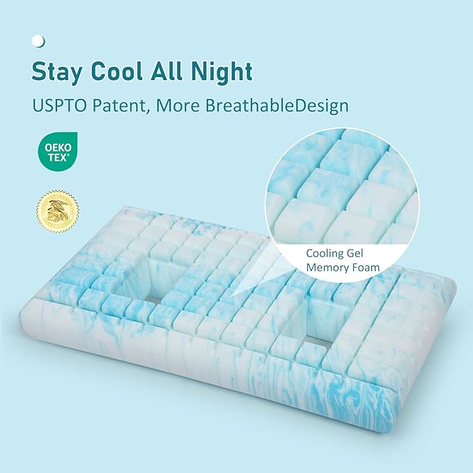 HAVARGO Ear Pillows with Holes for Ear Pain, Ear Piercing Pillow for Side Sleeping, Cooling Memory Foam Pillow for Pierced Ears Side Sleepers (SofterVersion)