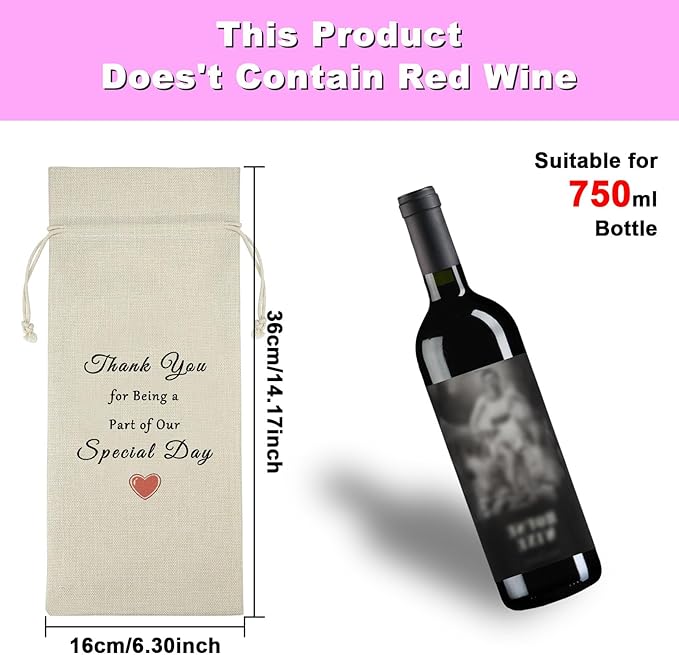 Wedding Wine Gift Bag Thank You Gift for Bridesmaid Best Men Family Member Proposal Engagement Gift for Women Wine Bags Graduation Birthday Gift for Friends Cotton Burlap Wine Wrap Bag Valentine Gift