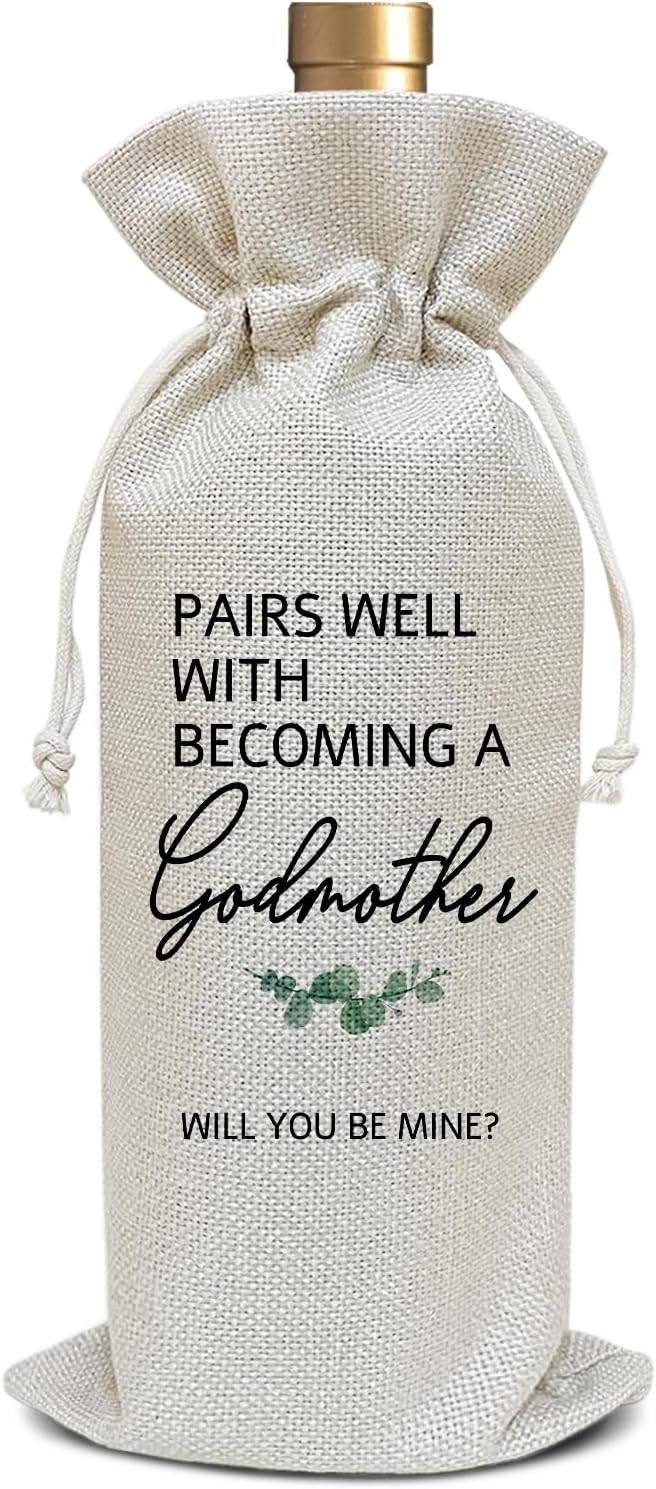 Wine Bag Godmother Proposal Gifts, Gift for Godmother Friend Sister-in-law Pregnancy Announcement Gifts, God Mother Gifts for Bestie Baby Shower Baptism Party Favor Supplies /10