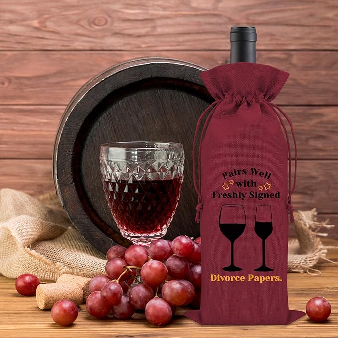 Divorce Gifts for Women Wine Bag Divorce Party Gifts for Him Breakup Gifts for Her Wine Bottle Decoration Bag New Beginning Gift Ideas Pairs Well with Freshly Signed Divorce Papers（Red）