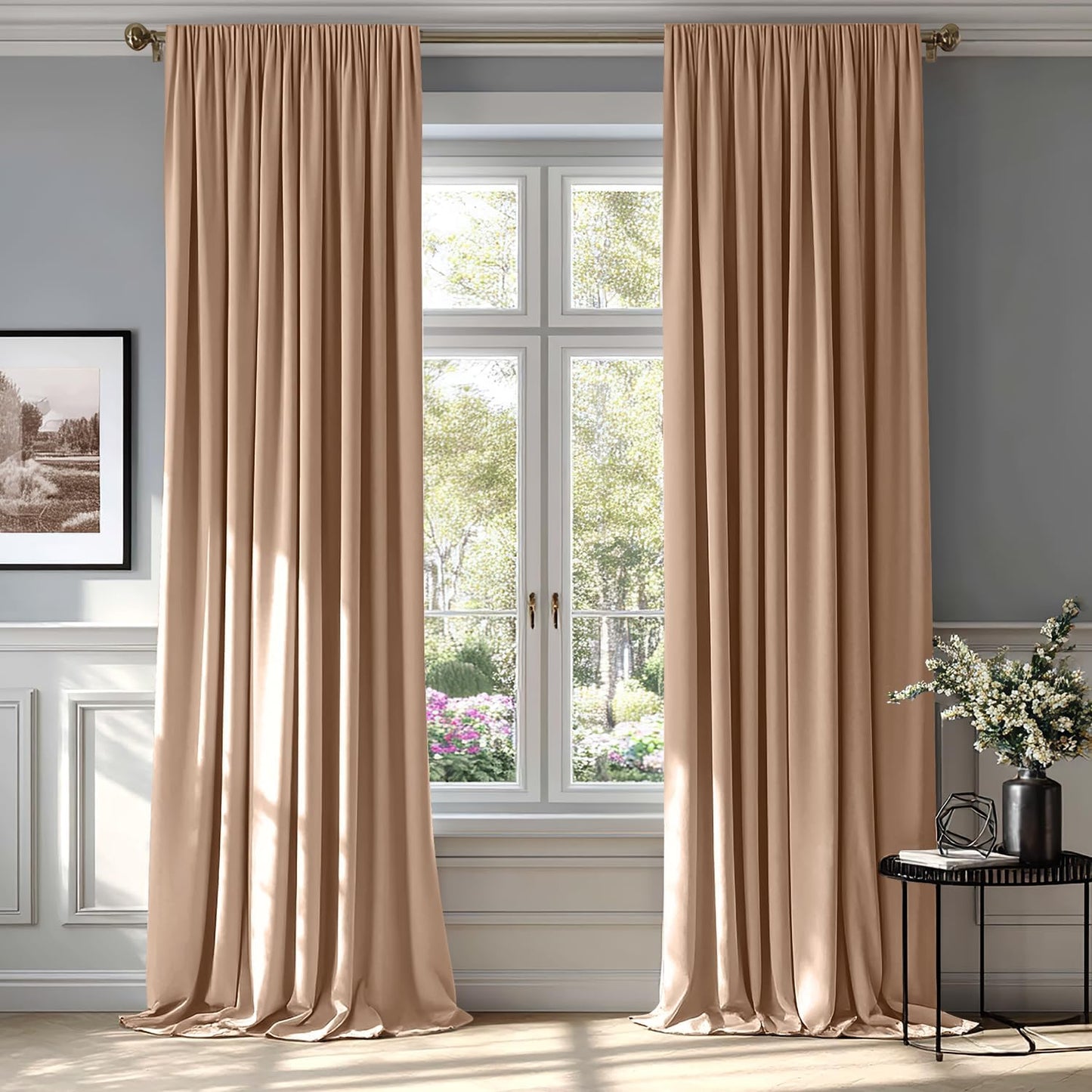 MIULEE Blush Beige Velvet Curtains Thermal Insulated Blackout Curtain Drapes for Bedroom Living Room Darkening 96 Inches Long Curtains Panels Rod Pocket Set of 2