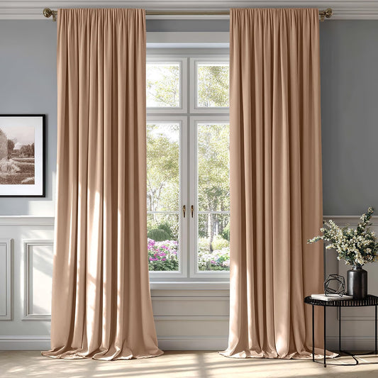 MIULEE Blush Beige Velvet Curtains Thermal Insulated Blackout Curtain Drapes for Bedroom Living Room Darkening 96 Inches Long Curtains Panels Rod Pocket Set of 2
