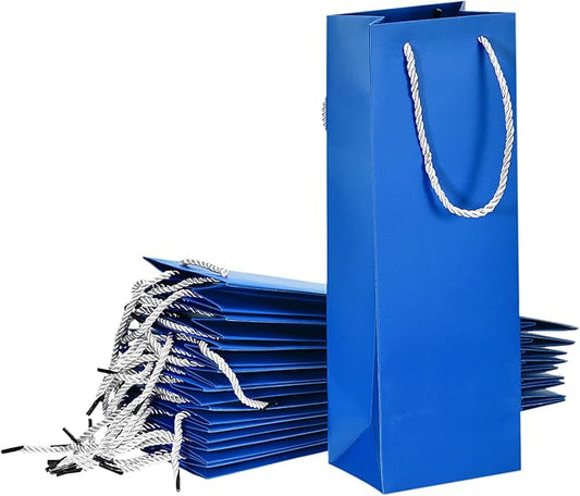 uxcell Wine Bags, 12pcs Blue 5 x 4 x 14 In Wine Gift Bags with Rope Handles Paper Wine Tote Bag for Wedding Birthday Christmas Party Supplies
