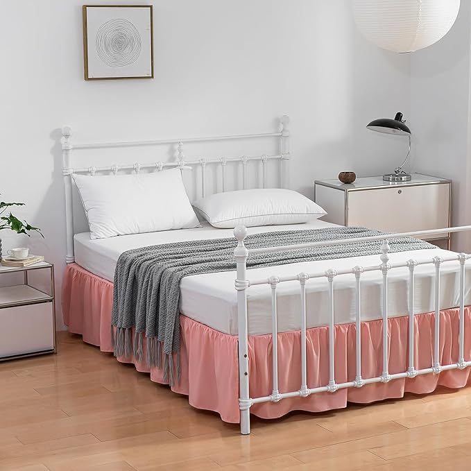 Bed Skirt Full Size Ruffled Bed Skirts with Split Corners, 16 Inch Drop Dust Ruffle Bed Skirt with Platform, 16 Inch, Blush, Full Size