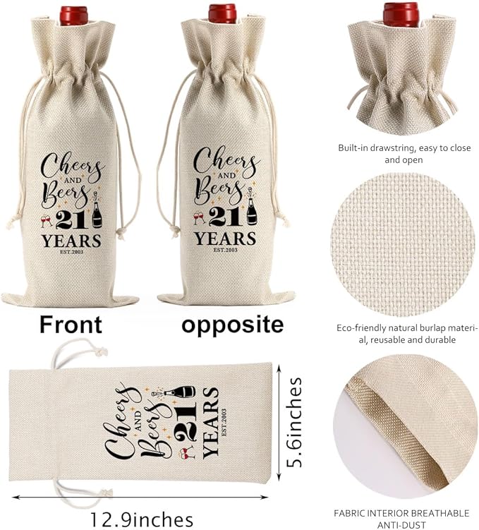PKW Funny 21st Birthday Wine Bag, 21 Year Old Birthday Decorations for Her Women Him, 21st Birthday Gifts for Her Wine Bag, Twenty-one Years Old Birthday Gifts for Her Sister Friends Wine Gift Bag