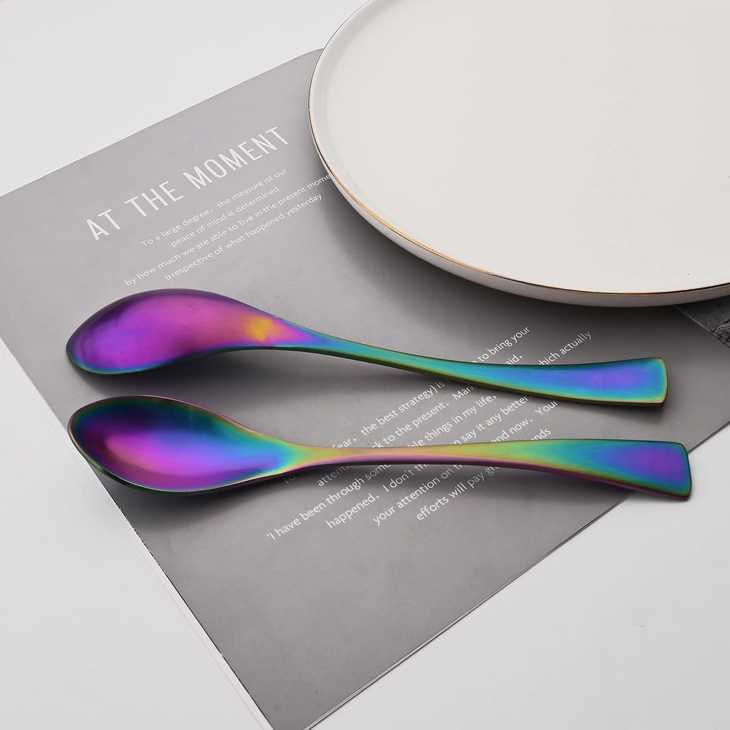 Luxury 18/10 Stainless Steel Matte Rainbow Colorful Cutlery Flatware Set - Utensil Set Steak Spoons and Forks Knife Silverware Set,Service for 4 (24-Piece)