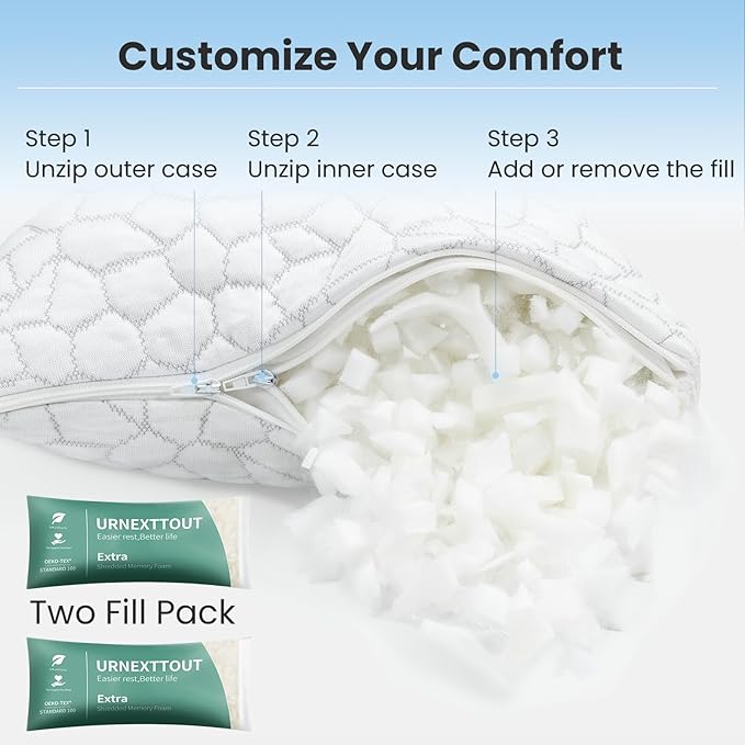 High Cooling Pillow for Hot Sleepers Bed Pillow for Side Sleepers Memory Foam Neck Pillow Queen Pillow with 2 Extra Fill