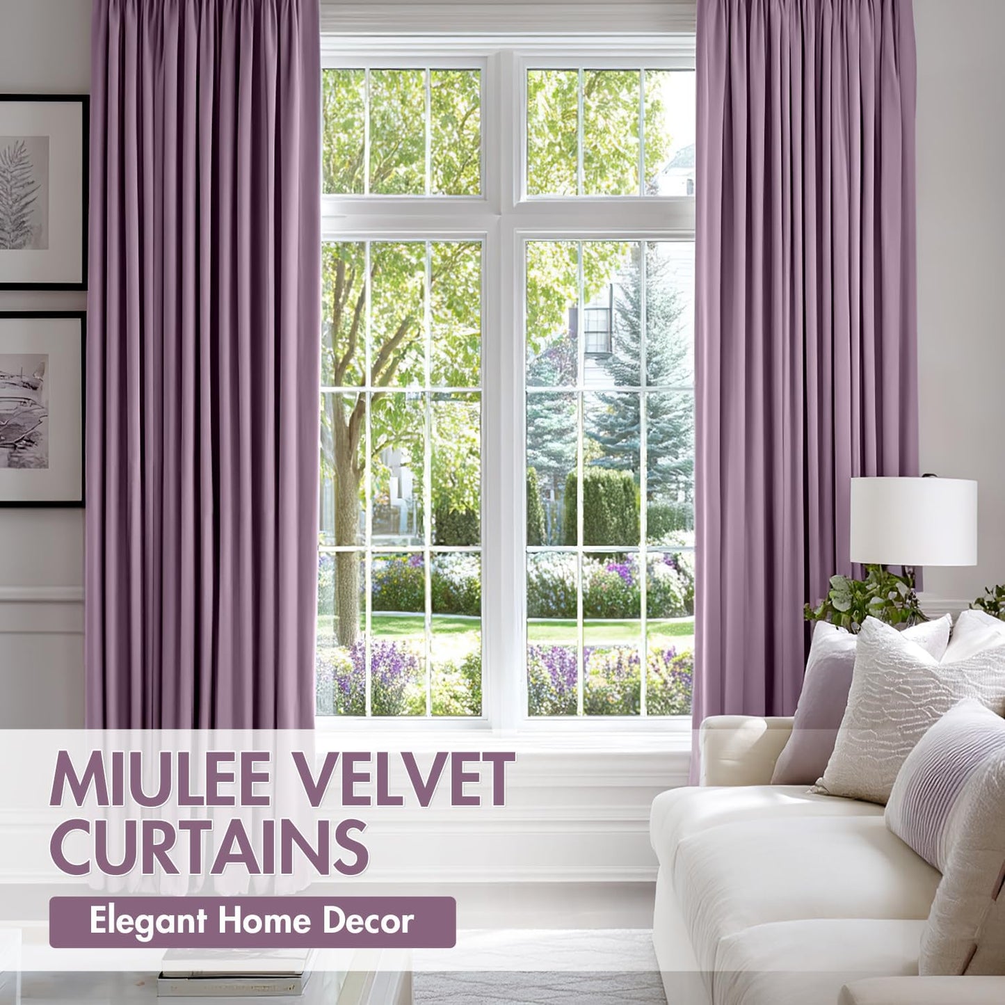 MIULEE Lavender Velvet Curtains Thermal Insulated Blackout Curtain Drapes for Bedroom Living Room Darkening 108 Inches Long Curtains Panels Rod Pocket Set of 2