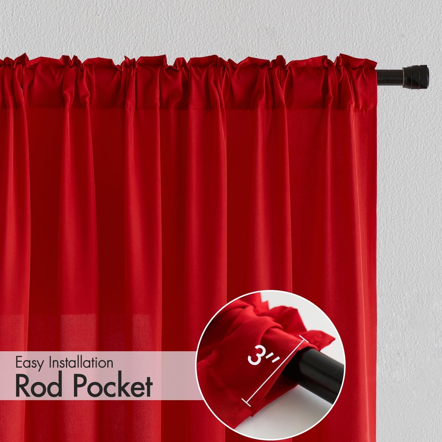 MIULEE Red Privacy Sheer Curtains That Let Light in 63 Inches Long Non-See-Through Semi Sheer Curtain Light Filtering Window Curtains Christmas Drapes for Living Room Bedroom 2 Panels Set 42 X 63