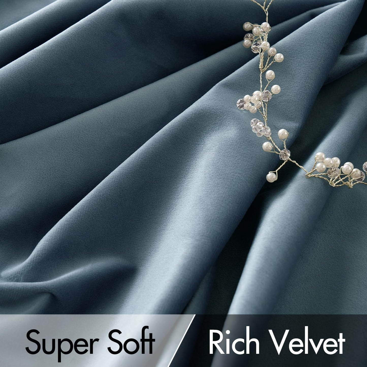 MIULEE Stone Blue Velvet Curtains 84 inches Long 2 Panels - Luxury Pinch Pleated Room Darkening Window Drapes for Bedroom Living Room Thermal Insulated Super Soft, Back Tab Rod Pocket Light Blue