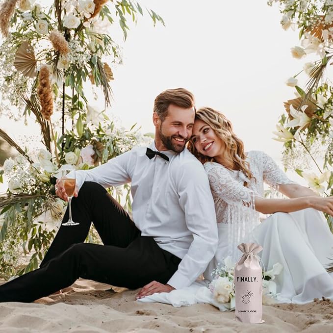 Baobeily Finally Wedding Gift Engagement Gift Bag For bride/him/her Newly Engaged Gift Wine Tote