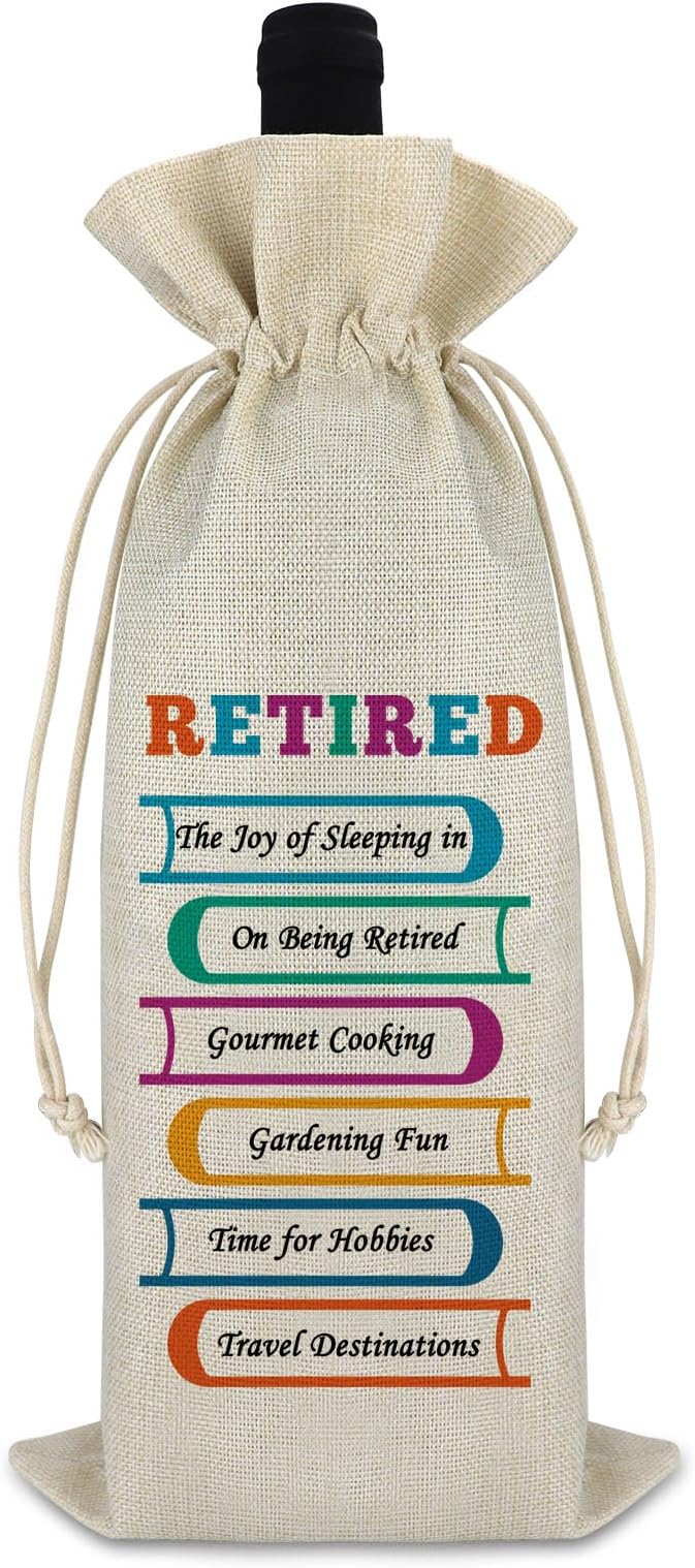 Retirement Wine Bag Happy Retirement Gifts for Men Women Retirement Leaving Farewell Gift for Coworker Burlap Wine Bottle Bag Funny Retired Gift for Leader Teacher Police Nurse Wine Wrap Bag