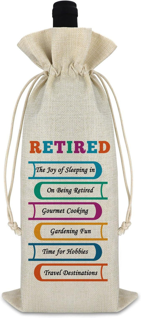 Retirement Wine Bag Happy Retirement Gifts for Men Women Retirement Leaving Farewell Gift for Coworker Burlap Wine Bottle Bag Funny Retired Gift for Leader Teacher Police Nurse Wine Wrap Bag