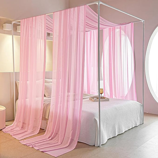 AIKASY Pink Bed Canopy Scarf for King - Luxury Sheer Canopy Bed Curtains with Light - Suitable for Four-Poster Bed, Metal Bed Frame, Wood Bed Frame -2pic