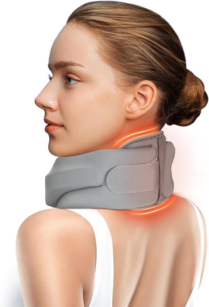 Heated Neck Brace Cervical Collar - Neck Support Brace with Heating Pad, Soft Foam Wraps Keep Vertebrae Stable and Aligned for Relief of Cervical Spine Pressure for Women & Men (L Size) Grey