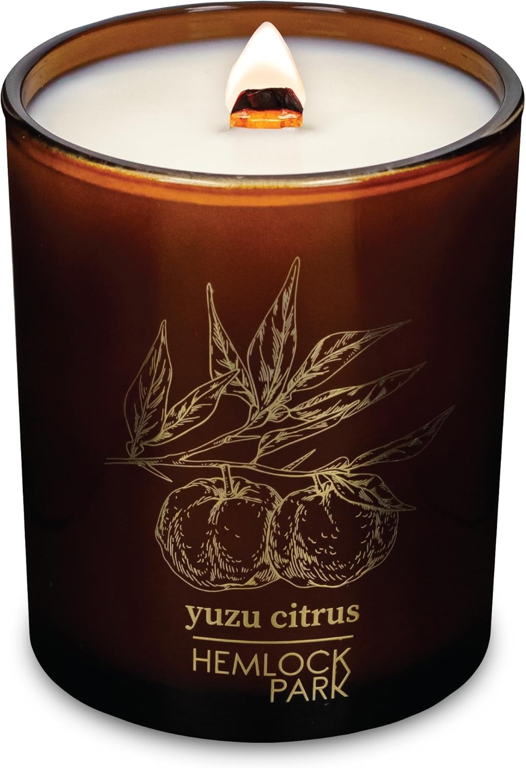 Hemlock Park Wood Wick Candle Handcrafted with Natural Coconut Wax and Essential Oils (Amber & Gold 7.2 oz, Yuzu Citrus)