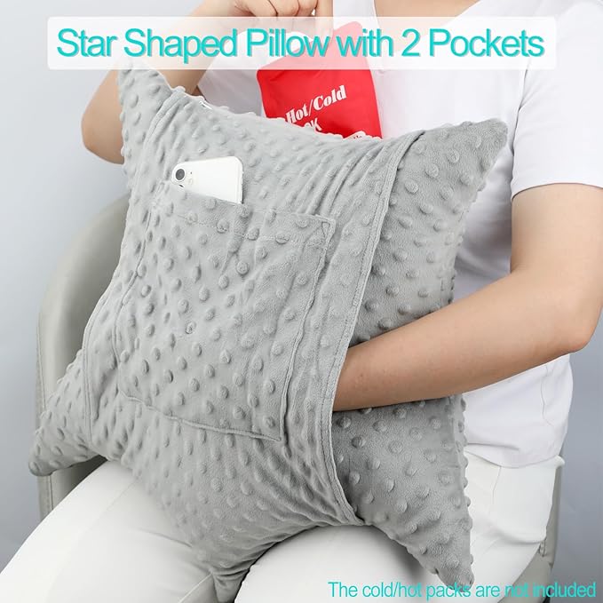 Heart Surgery Pillow Shock Absorbing for Open Heart Surgery After Bypass Coughing with 2 Pockets - Recovery Gifts with Hands Placement Pouch, Minky Dot Gray