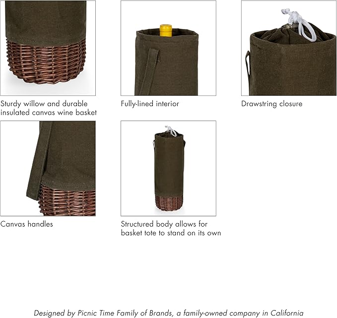 PICNIC TIME NFL Unisex-Adult NFL Malbec Insulated Canvas and Willow Wine Bottle Basket