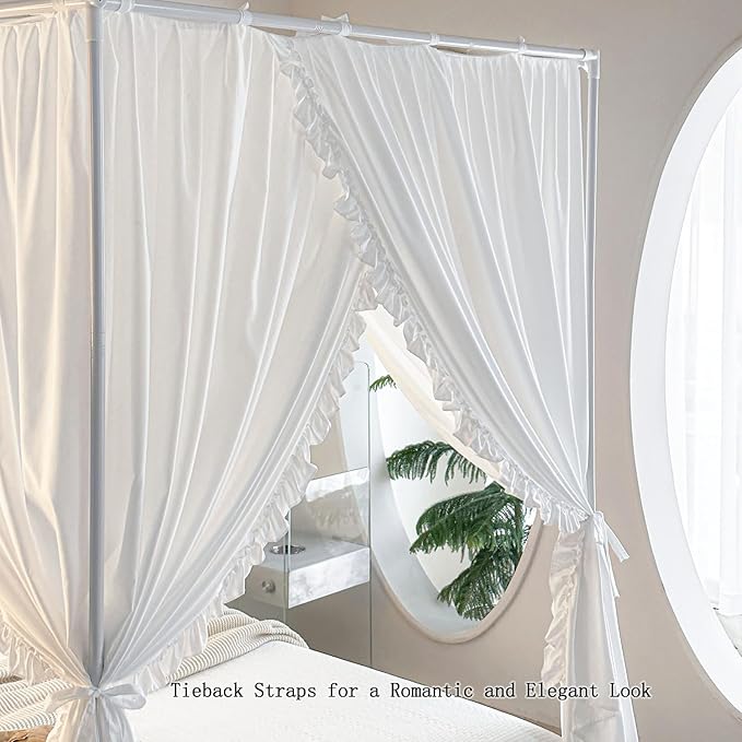 AIKASY Princess Canopy Bed Curtains with Top Ties - Windproof & Lightproof for Girls' Adult Bedroom Decor | Bed Canopy Drapes (Full,White)