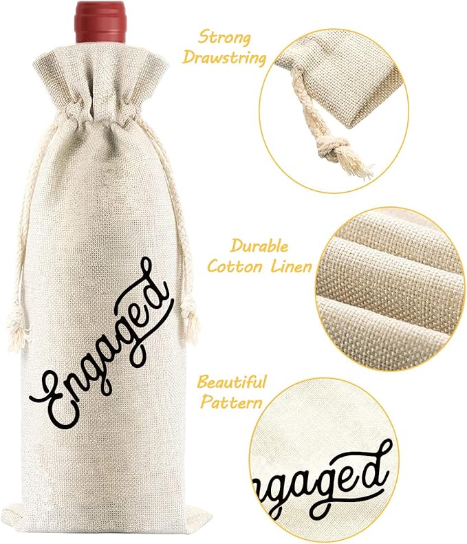 PLIGREAT 4 Pcs Cotton Linen Wine Bags, Reusable Wine Gift Bags with Drawstrings, Wine Bottle Wrap Bags Bulk Congrats Gifts Bags for Engagement Party Thanksgiving Christmas Gifts Bags