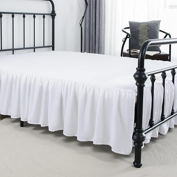 Bed Skirt Full Size Ruffled Bed Skirts with Split Corners, 16 Inch Drop Dust Ruffle Bed Skirt with Platform, Full - 16" Drop, White