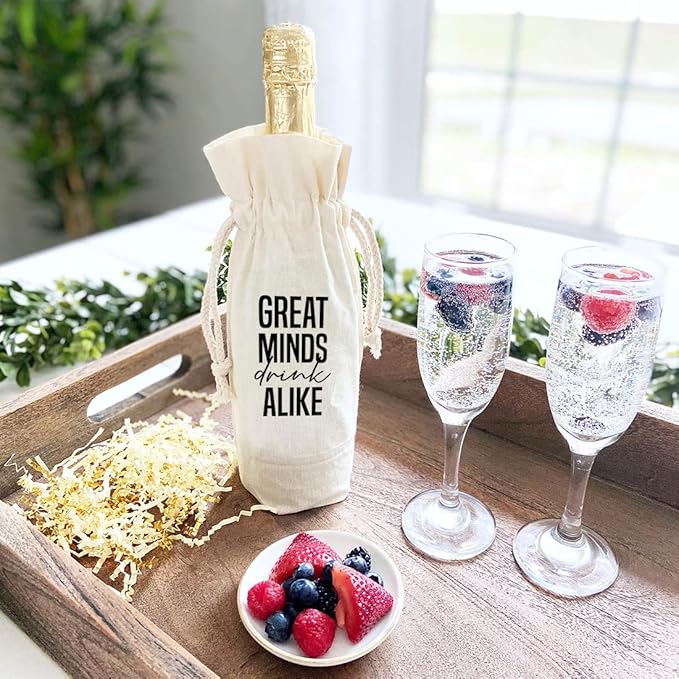 Andaz Press Mothers Day Wine Bag, Great Minds Drink Alike, Mothers Day Wine Bottle Cover, Mother's Day Gifts, Canvas Wine Gift Bag Champagne Bottle Bag Wine Bags For Wine Bottles Gifts 1-Pack