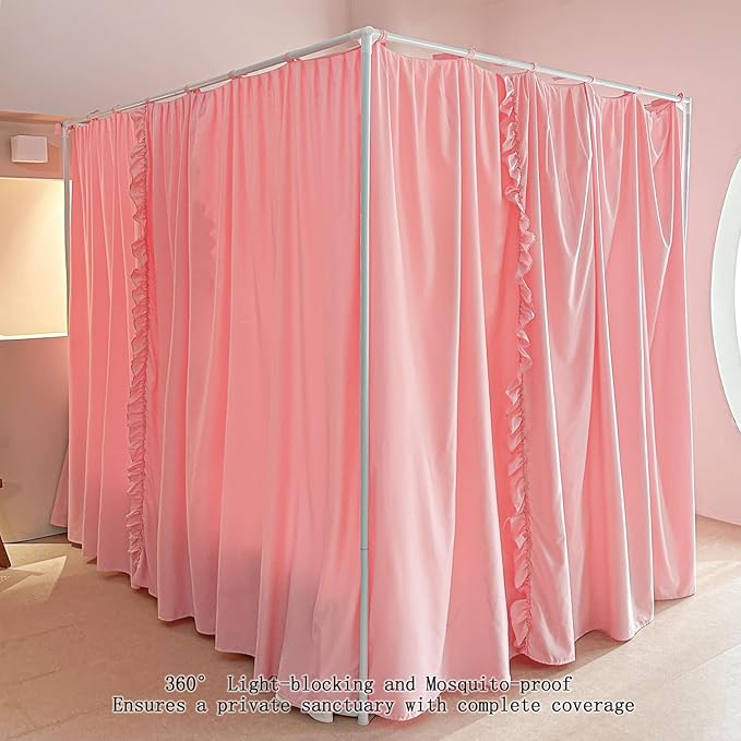 AIKASY Princess Canopy Bed Curtains with Top Ties - Windproof & Lightproof for Girls' Adult Bedroom Decor | Bed Canopy Drapes (King,Pink)