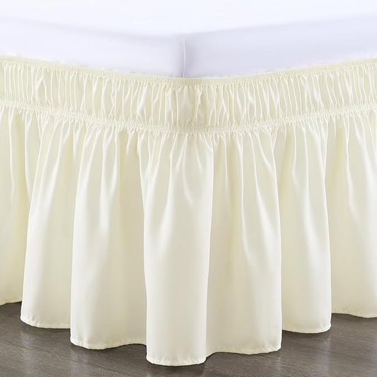 RIMELA Bed Skirt King Size 12 Inch Drop, Wrap Around Elastic Bedskirt Solid Microfiber Luxury Hotel Quality Fabric, Easy to Install Machine Washable Wrinkle & Fade Resistant, Cream