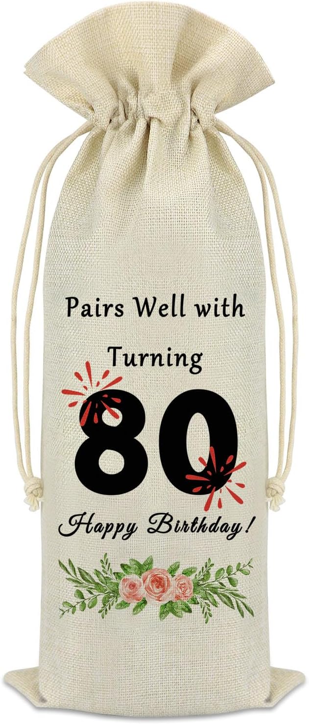 80th Birthday Gift Ideas for Women Men 80 Years Old Birthday Party Decoration Wine Bag Happy 80th Birthday Gift for Friend Sister Dad Mom Husband Wife Eighty Years Old Gift Wine Bottle Bag