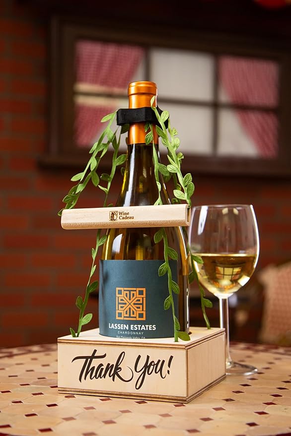 Personalized Wine Gift Box - Engraved & Blank Options for Birthdays, Anniversaries, Holidays, Housewarming - Leaf Design (Leaf, Thank You)