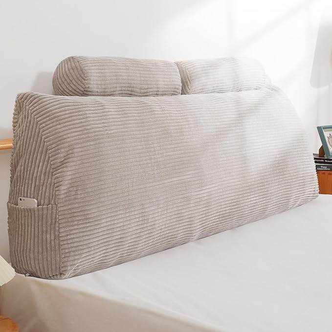 HIGOGOGO Wedge Headboard Pillow, Bed Rest Reading Pillow, Backrest Positioning Support Bolster Cushion with Removable Cover,King Size 76.8X20.4X8.4,Grey