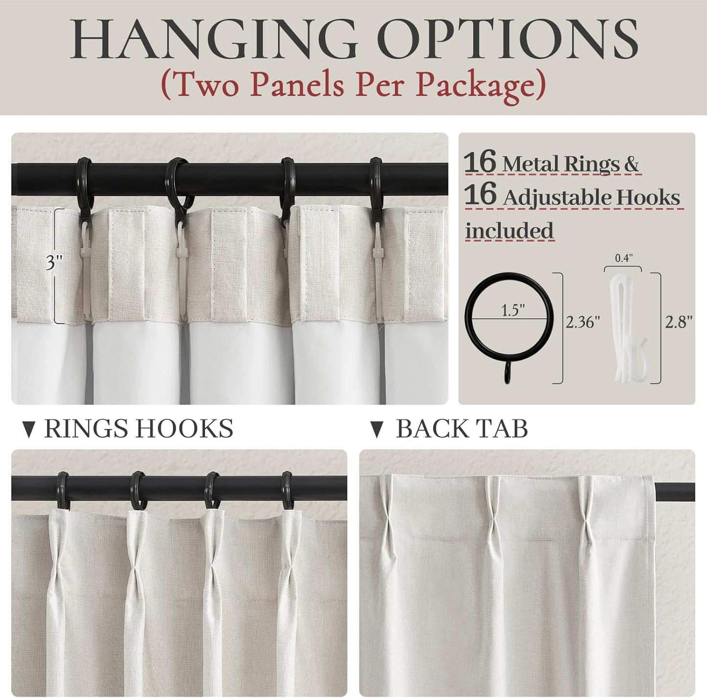 Beige Linen Blackout Curtains 96 Inches Long, Pinch Pleated Elegant Thermal 8ft for Living Room Sliding Glass Door Burg Floor to Ceiling Track Window Drapes Heathered 2 Panels