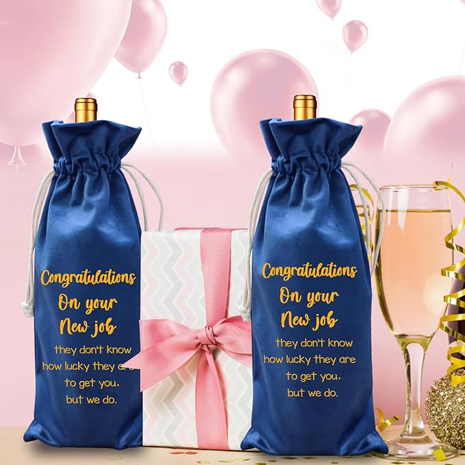 LANBAIHE New Job Gifts Wine Bag, Promotion Gifts, Congratulationg On New Job, Coworker Leaving Gift, Going Away Gifts for Coworker Women Men- Pairs Well With New Job Gift (New Job-Blue)