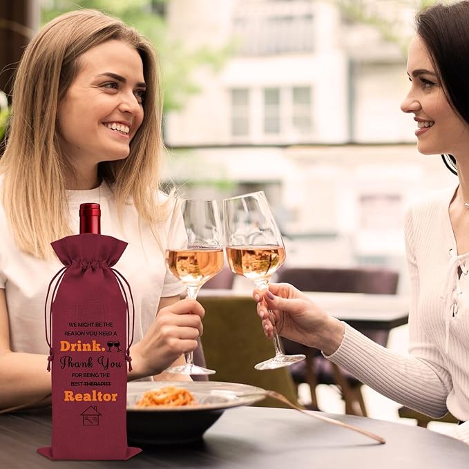 Realtor Gifts for Women Agent Wine Bag Thank You Gifts for Clients Real Estate Therapist Gifts for Men Wine Bottle Storage Bag Housewarming Gifts for Her Wine Accessories Gifts for Wine Lovers(Red)