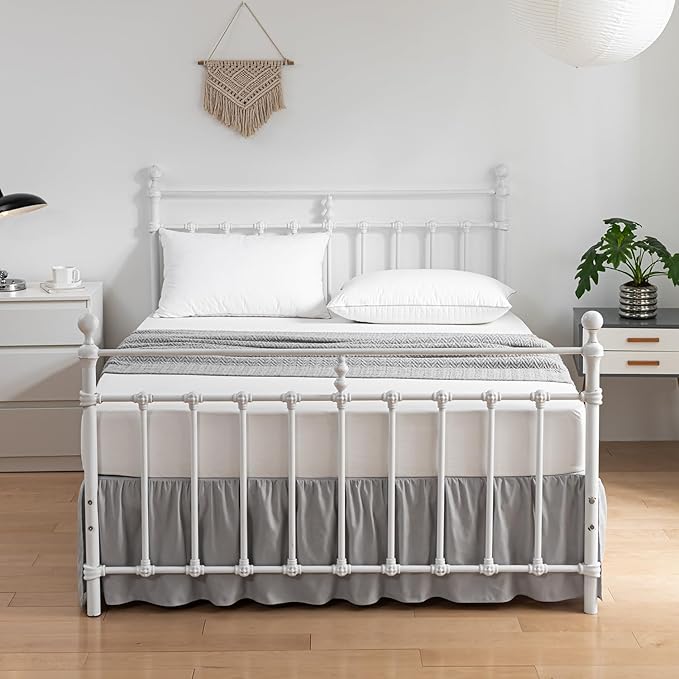 Bed Skirt Queen Size Ruffled Bed Skirt with Split Corners, 14 Inch Drop Dust Ruffle Bed Skirt with Platform, Light Gray