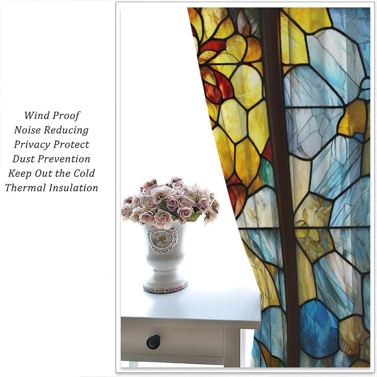 Stained Glass Curtains,Retro Abstract Colorful Art Home Decor Drapes for Bedroom Living Room Kitchen Window Treatment 2 Panels Set Total Size 52" W X 84" L Inch