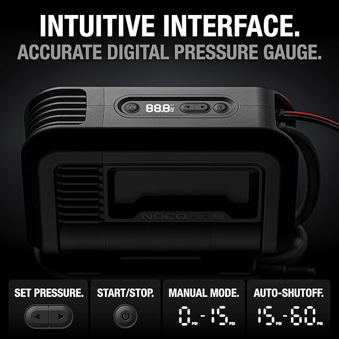 NOCO AIR10 UltraFast 10A Tire Inflator, 12V Portable Air Compressor Pump, Rated at 60 PSI, Inflates Tires from 0-40 PSI in 3.8 Minutes with a Digital Gauge, Smart Pressure and Auto-Shutoff