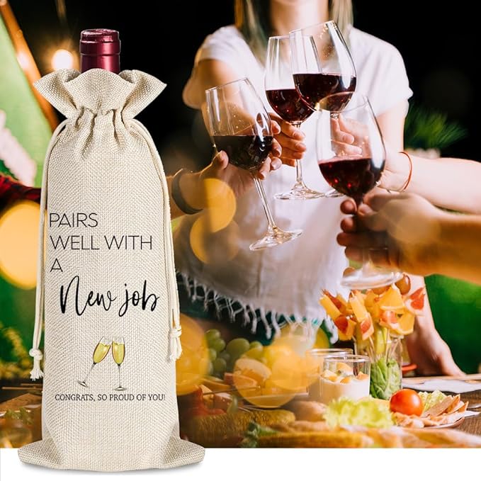 YAANUNULU New Job Gifts for Coworkers, Colleague Going Away Gifts for Women Men, Congrats on New Job, Promotion Gift, Pairs Well With a New Job Wine Bag, 1 Wine Bag With 1 Funny New Job Card