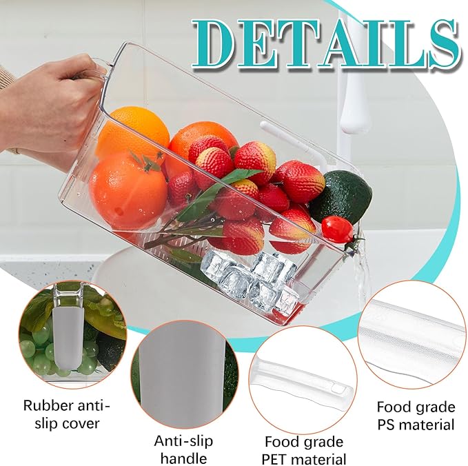 Havawish 2 Set Ice Bin and Flexible Scoop Set Plastic Freezer Ice Bin with Pull out Handle Clear Ice Storage Ice Bucket for Freezer Ice Container with Ice Bucket Scoop Kitchen (10.83 x 7 x 4.33 in)