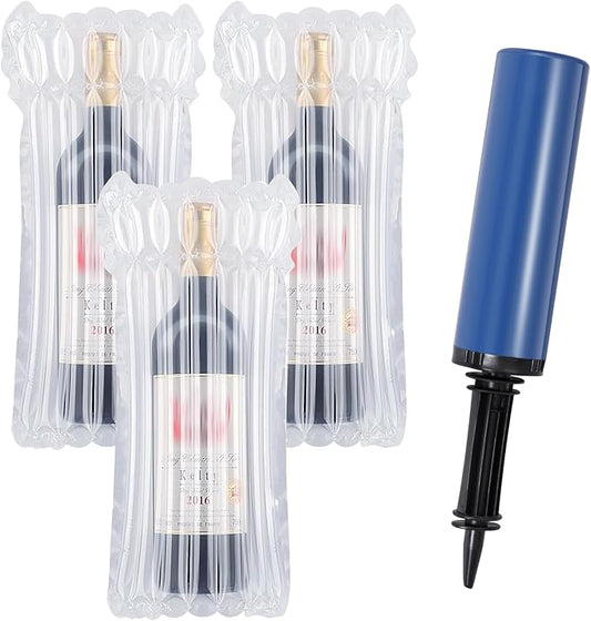 Wine Bottle Travel Protector Bags 20 Packs Wine Sleeve Protector Inflatable Bubble Cushion Wrap with Pump for Travel Safe Transportation