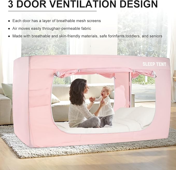 Bed Tent Queen Bed Canopy Dream Tents for Indoor Portable Blackout Tents Privacy Space Warm Breathable Sleeping Tents for Kids and Adult(Pink,Mattress Not Included) Reducing Light