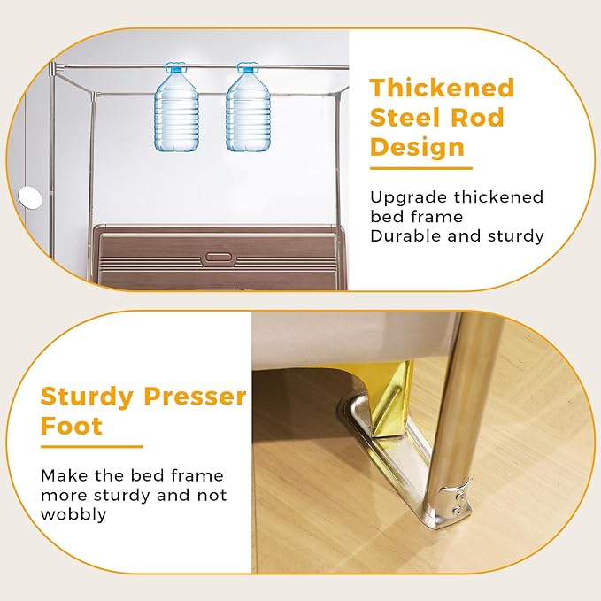 Stainless Steel Canopy Bed Frame Full Size, Thicken Metal Frame with 4 Corners Design Sturdy Bed Canopy Frame for Metal Bed Wood Bed Bedroom Decor