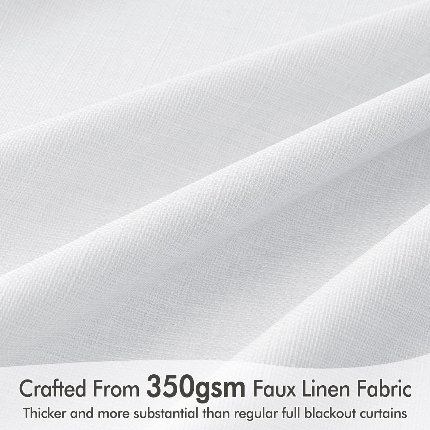 MIULEE 100% Blackout Curtains 120 Inch Long 2 Panels Set for Bedroom, Thick Faux Linen Black Out Curtain Room Darkening Back Tab Pleat Window Textured Drapes with Hooks for Living Room, Bright White