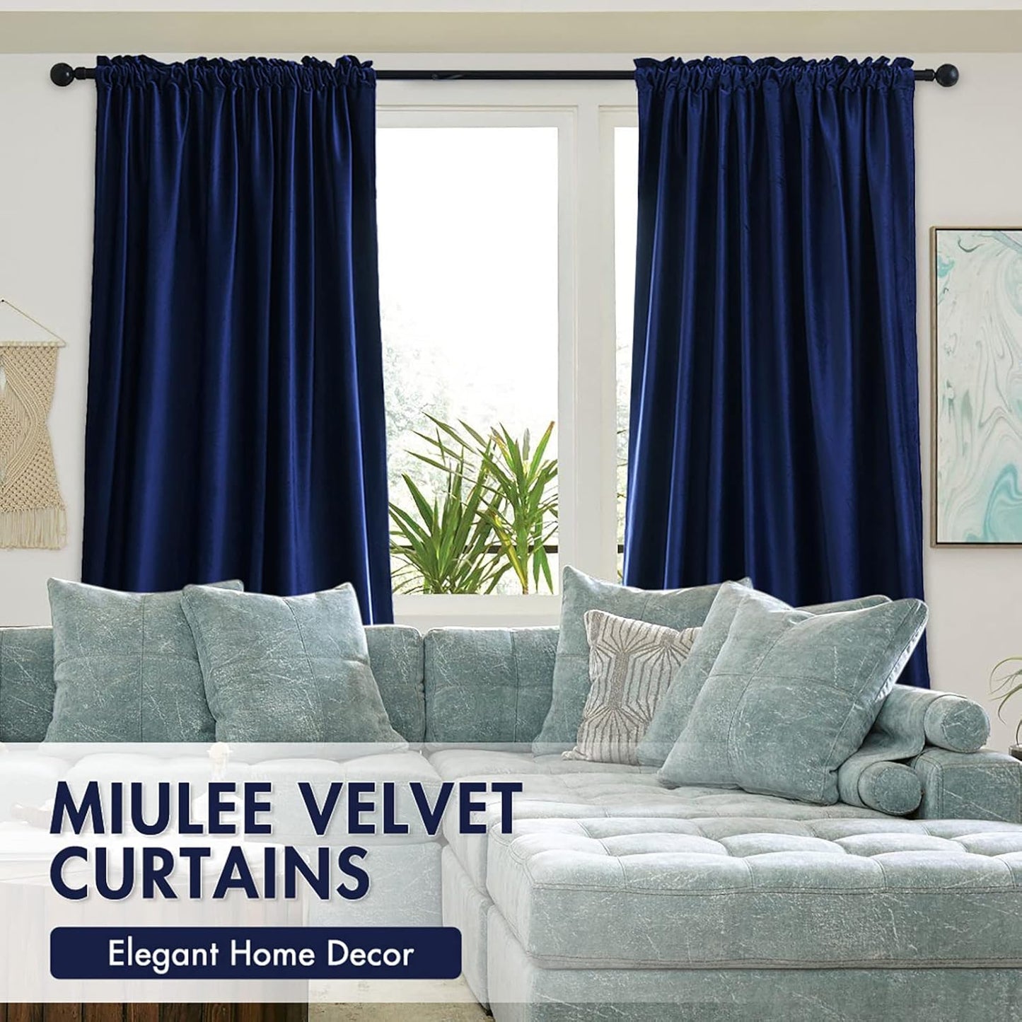 MIULEE Royal Blue Velvet Curtains Thermal Insulated Blackout Curtain Drapes for Bedroom Living Room Darkening 108 Inches Long Curtains Panels Rod Pocket Set of 2