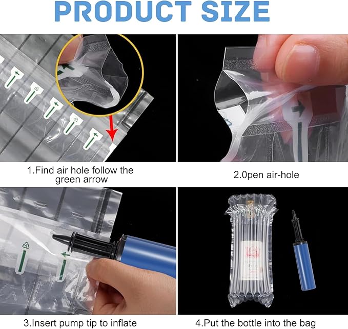 Wine Bottle Travel Protector Bags 20 Packs Wine Sleeve Protector Inflatable Bubble Cushion Wrap with Pump for Travel Safe Transportation