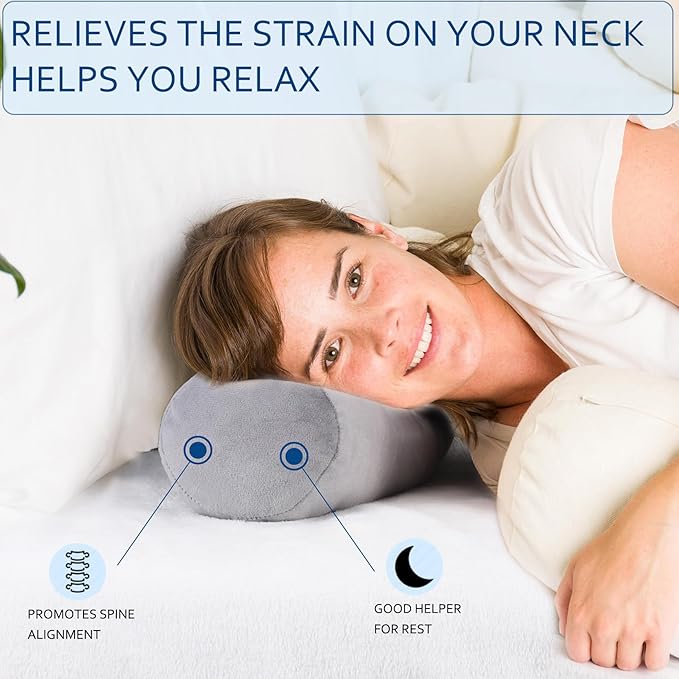 Health Cervical Neck Roll, Comfortable and Highly Resilient Bolster Pillows, Round Neck Pillows Support for Sleeping | Large Size Bolster Pillow for Bed, Legs, Back and Yoga (Grey)