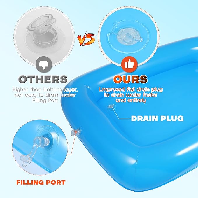 HEMOTON 2 PCS Inflatable Serving Bar, Salad Bar Tray Food Drink Containers, Buffet Cooler with Drain Plug, Picnic Ice Food Serving Trays, for Indoor Outdoor BBQ Camping Picnic Pool Party Supplies