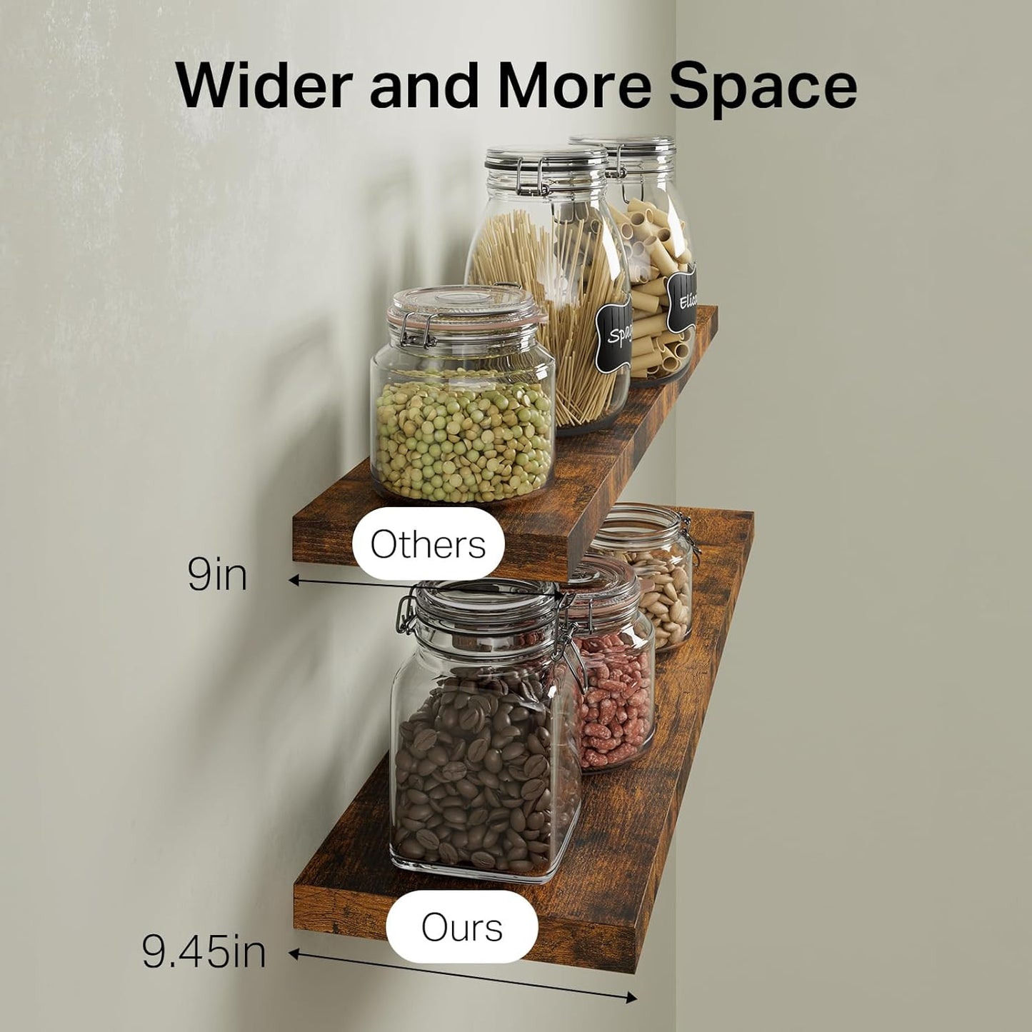 BAYKA Floating Shelves for Wall, 36 inches Long Wall Mounted Rustic Wood Shelves for Bathroom, Bedroom, Living Room, Kitchen, Office, Hanging Shelf for Books/Storage/Decor(Brown,Set of 2)