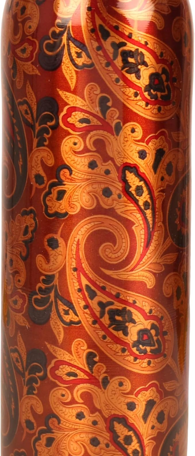 Pure Copper Water Bottle -Handcrafted -Ayurveda Health Benefits -Large 35 oz - Leak proof - Easy to carry for Sports, Fitness, Yoga, School - Textured Paisley Floral.